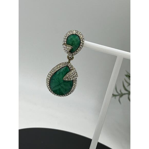 Amrita Singh Gold Tone Austrian Pave Crystal Turquoise Green Teardrop Earrings - Picture 2 of 12
